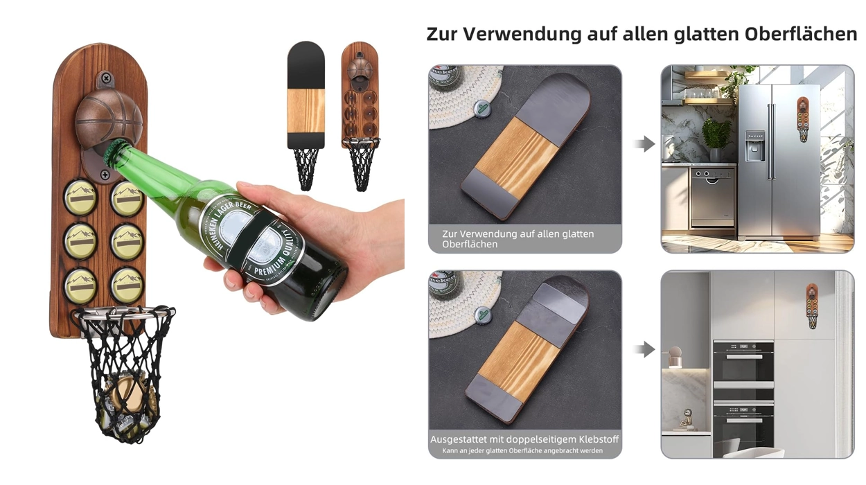 abrebotellas de pared con canasta