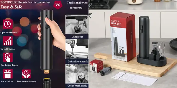 Set Abrebotellas eléctrico ZOYIDOUX con accesorios