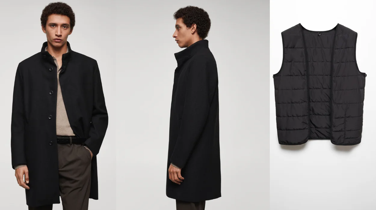 abrigo de lana con cuello chimenea Mango Outlet para hombre