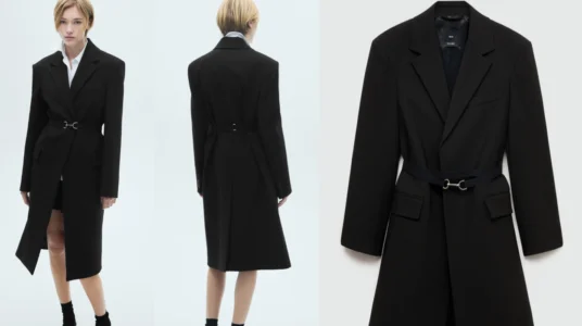 abrigo estructurado doble tela con cinturón Mango Outlet para mujer