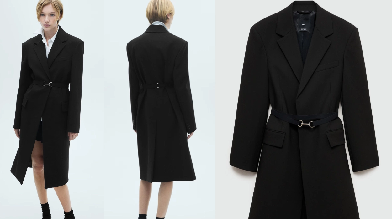 abrigo estructurado doble tela con cinturón Mango Outlet para mujer