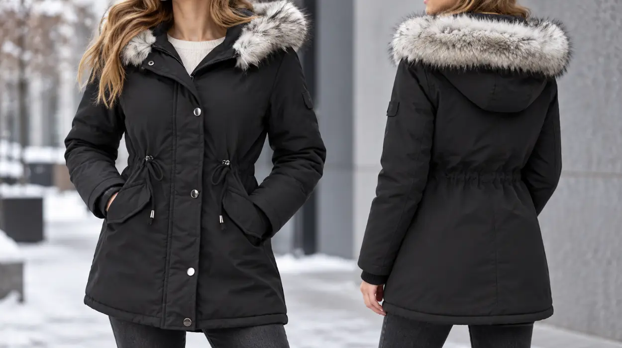 Abrigo parka Tuopuda largo con capucha cálido y cortaviento para mujer