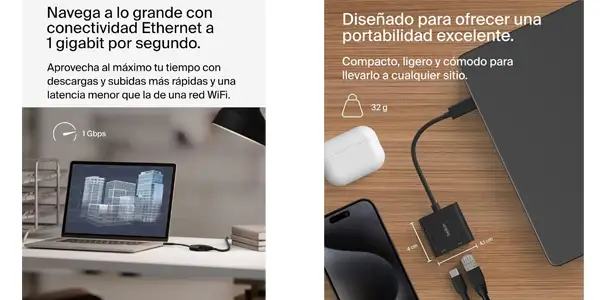 adaptador Belkin Connect USB-C a Ethernet + Carga de 100 W oferta