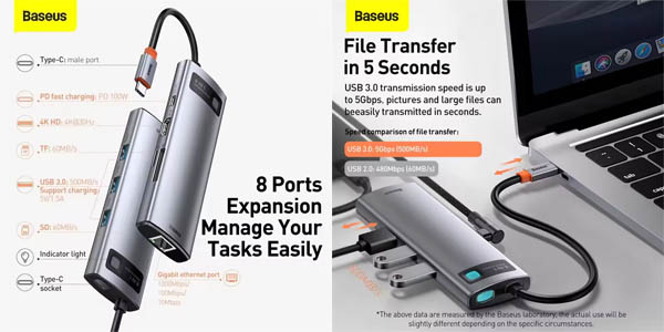 Concentrador Baseus USB-C 8 en 1