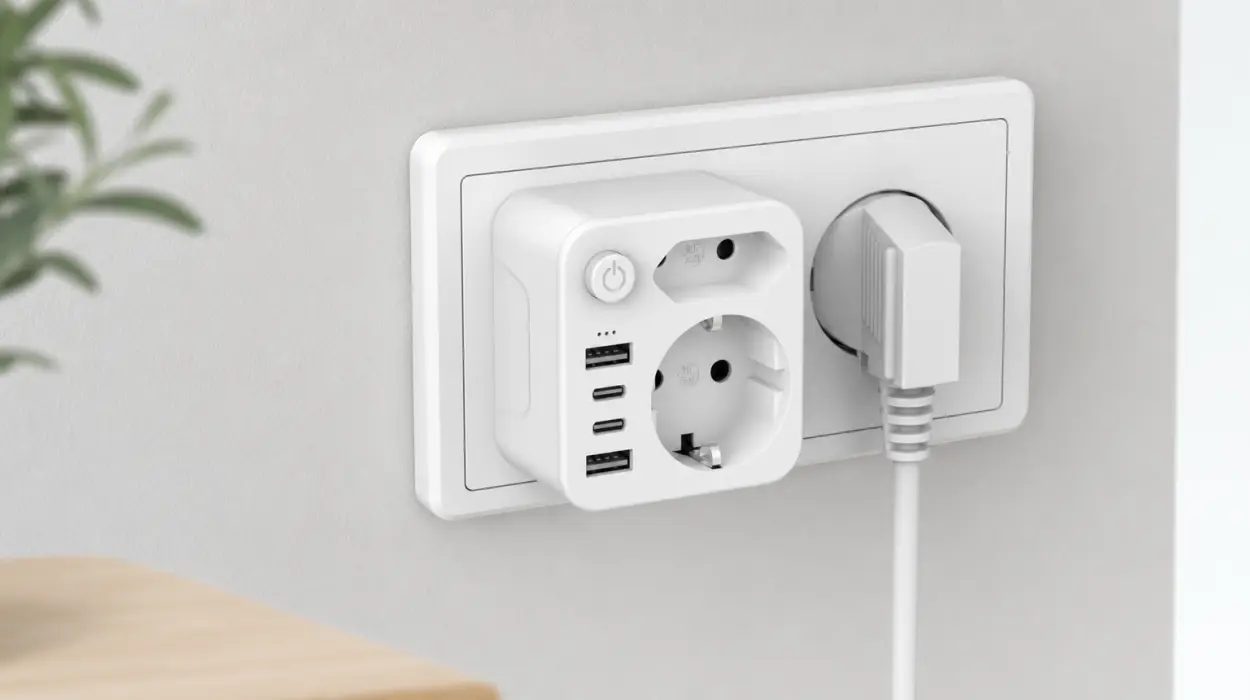 Adaptador de enchufe 6 en 1 con USB-A y USB-C