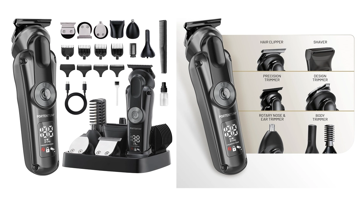 afeitadora y cortapelos Portentum con 21 accesorios