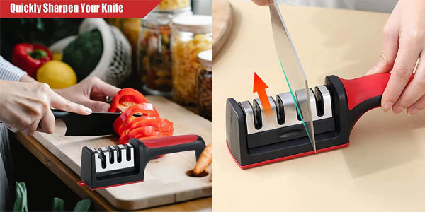 Afilador de cocina de 4 niveles para cuchillos y tijeras