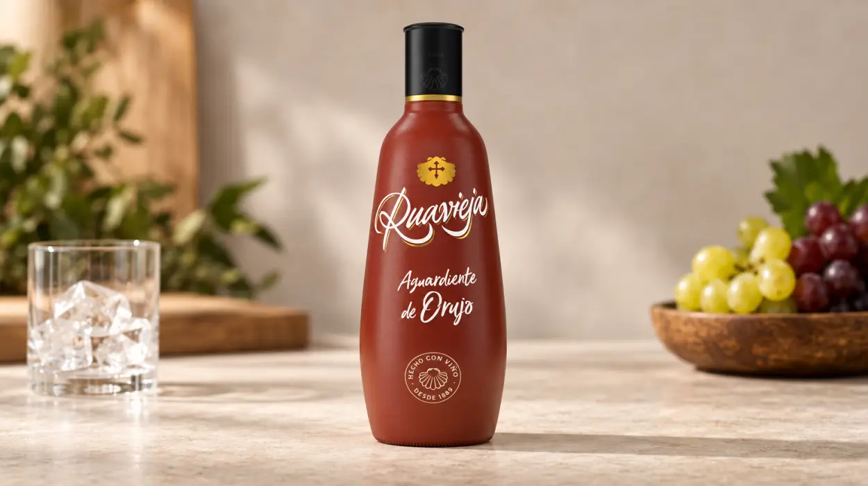 Aguardiente de Orujo Ruavieja de 700 ml con aroma intenso y sabor ligeramente dulce