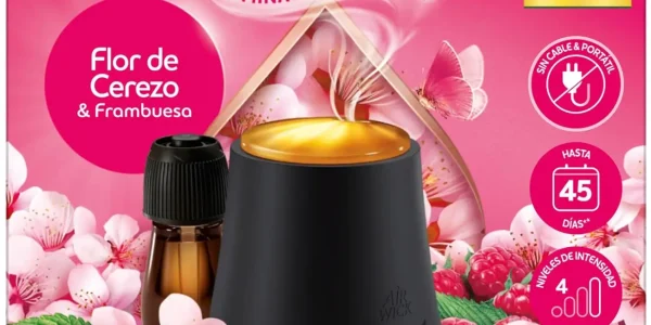 Chollo air wick essential mist difusor de aceites esenciales flor de cerezo y frambuesa