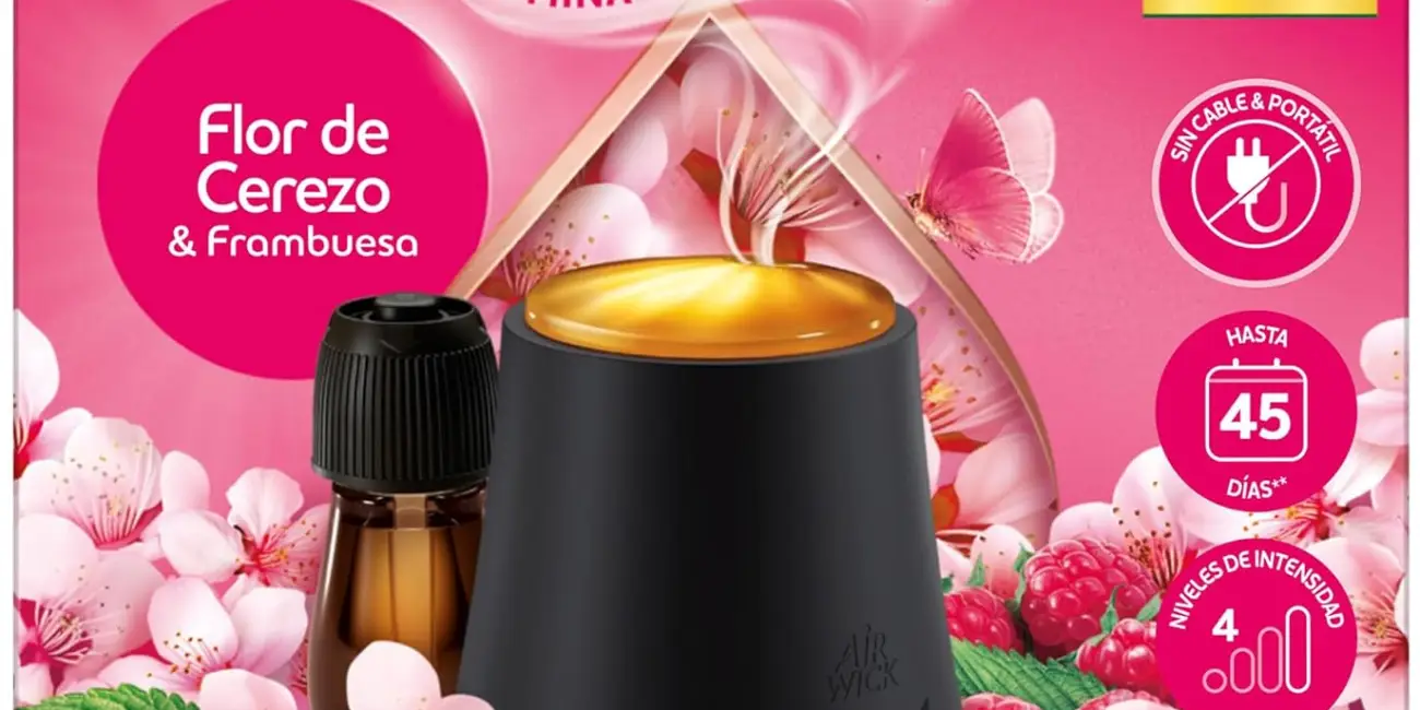 Pack x3 Air Wick Essential Mist difusor de aceites esenciales con aroma Flor de Cerezo y Frambuesa con 3x2