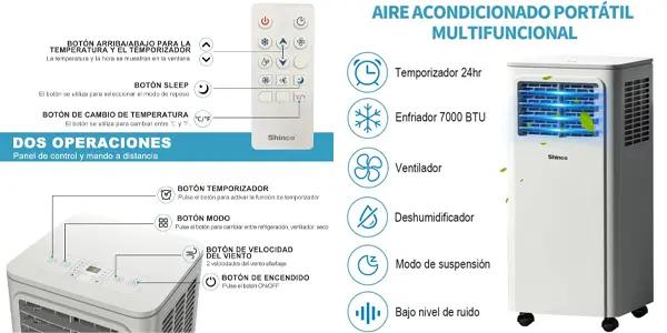 Aire acondicionado portátil SHINCO 7000 BTU