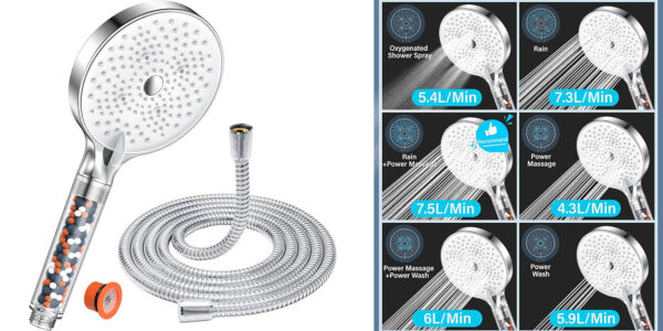 Alcachofa de ducha Yeaupe Pro con manguera, 6 modos de chorro y filtro