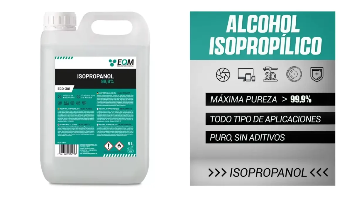 Limpia a conciencia cualquier superficie o componente electrónico con esta garrafa de alcohol isopropílico 99,9% EQM de 5 litros al mejor precio