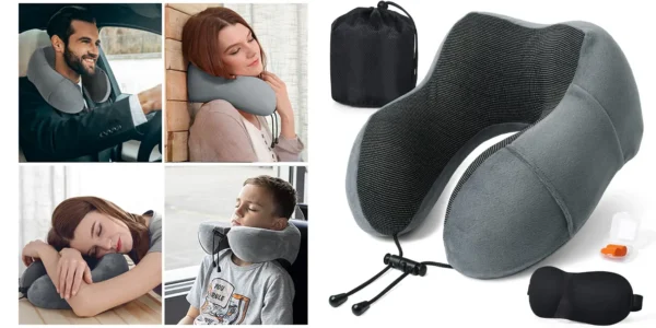Set de viaje con almohada de espuma viscoelástica + antifaz + tapones
