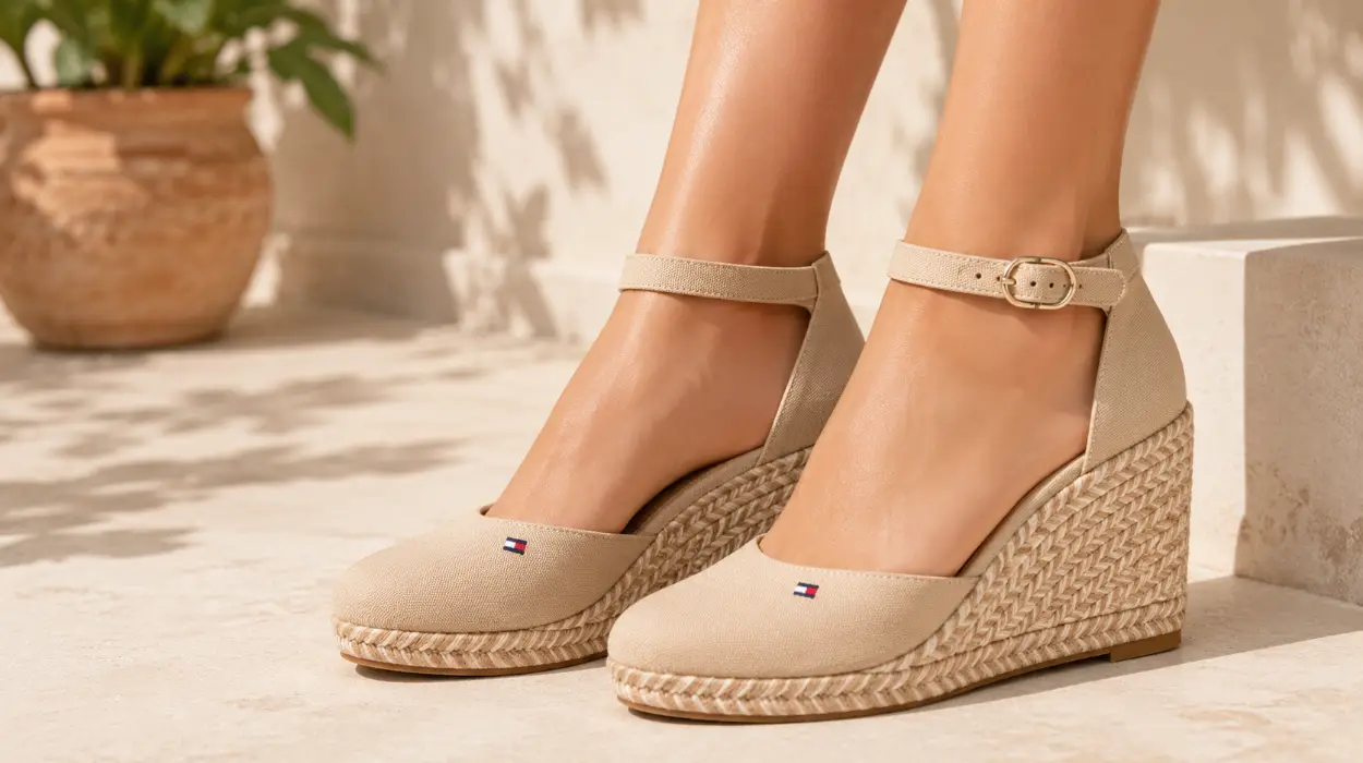 Alpargatas de cuña Tommy Hilfiger Flag para mujer en beige