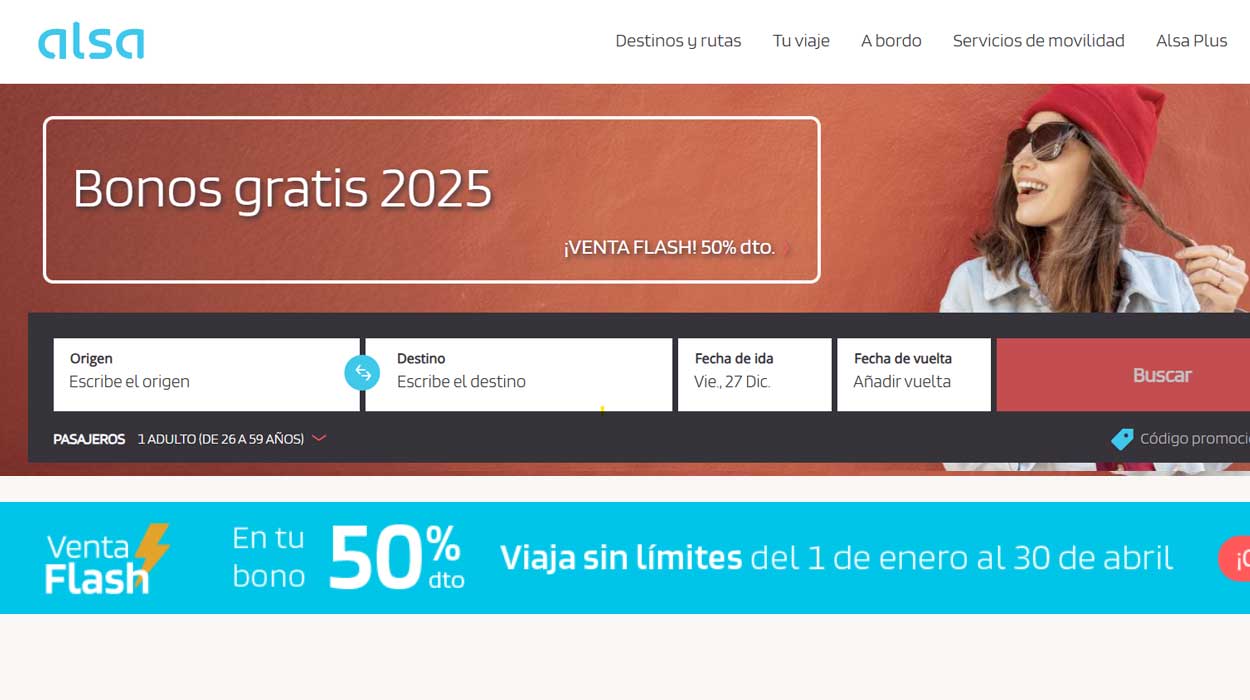 Bonos Alsa viajes ilimitados 50% de descuento