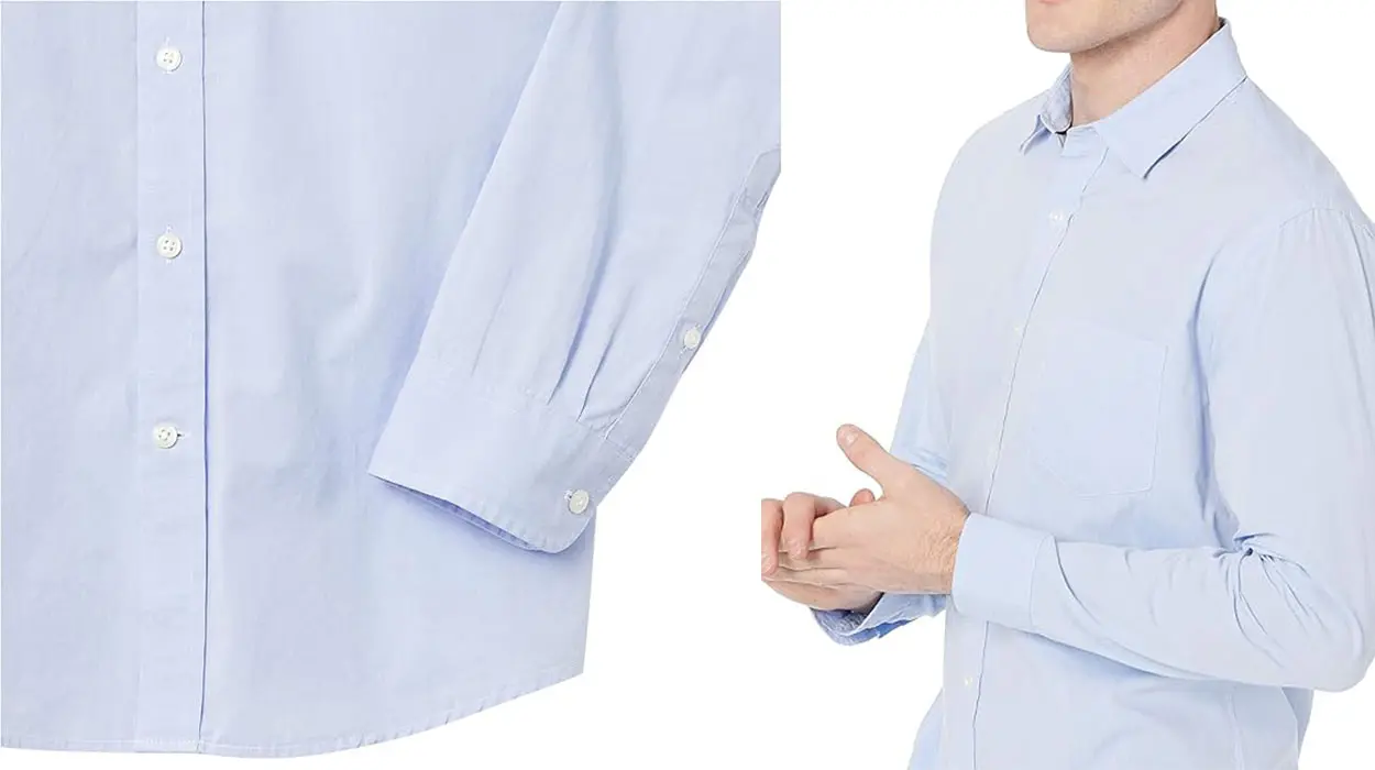 Camisa de popelina azul Amazon Essentials de manga larga para hombre barata