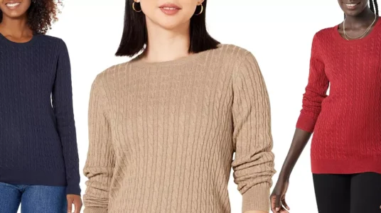 Amazon Essentials Jersey de cuello redondo y punto trenzado barato