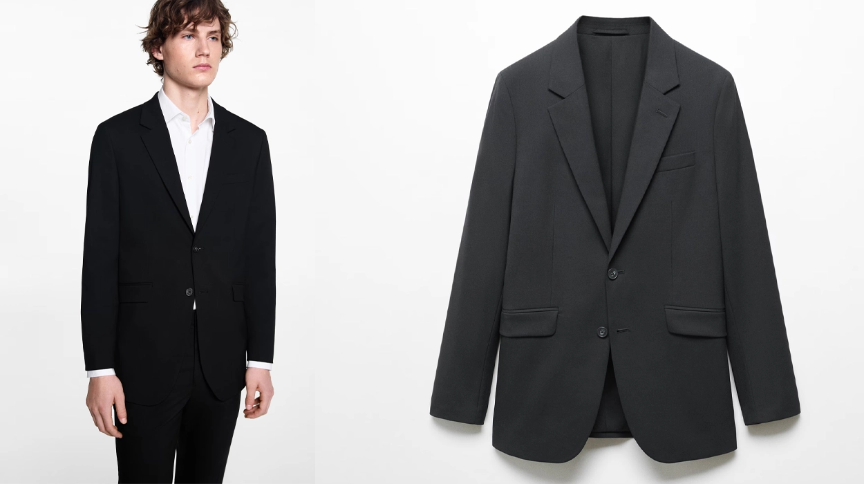 americana negra de traje Slim Fit Mango Outlet para hombre