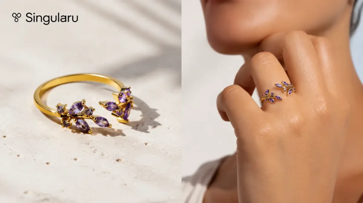 Anillo Buganvilla ajustable de Singularu en plata de ley 925 con baño de oro de 18 kt