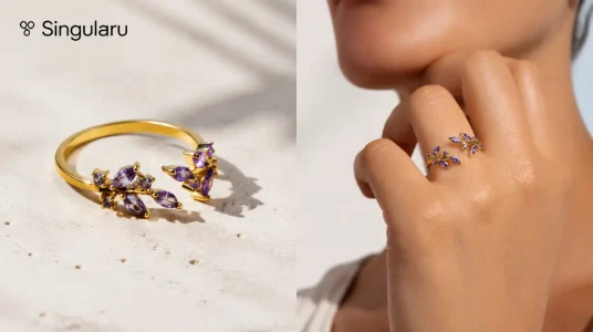 Anillo Buganvilla ajustable de Singularu en plata de ley 925 con baño de oro de 18 kt
