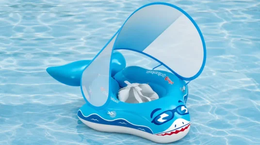 Anillo de natación inflable para bebé Qoosea con dosel solar UPF50+, para 6 a 36 meses