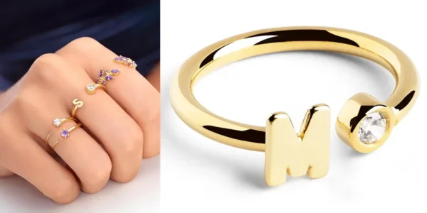 Anillo ajustable en plata Singularu Letter Diamond