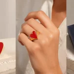 Anillo ajustable en forma de corazón de Singularu con esmalte rojo y baño de oro de 18 kt