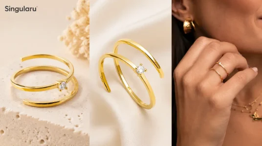 Anillo Spiral Spark de Singularu en plata de ley 925 con baño de oro de 18 kt, ajustable para mujer