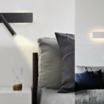 aplique de pared minimalista para lectura con luz LED rotatoria