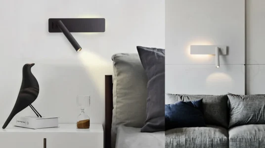 aplique de pared minimalista para lectura con luz LED rotatoria