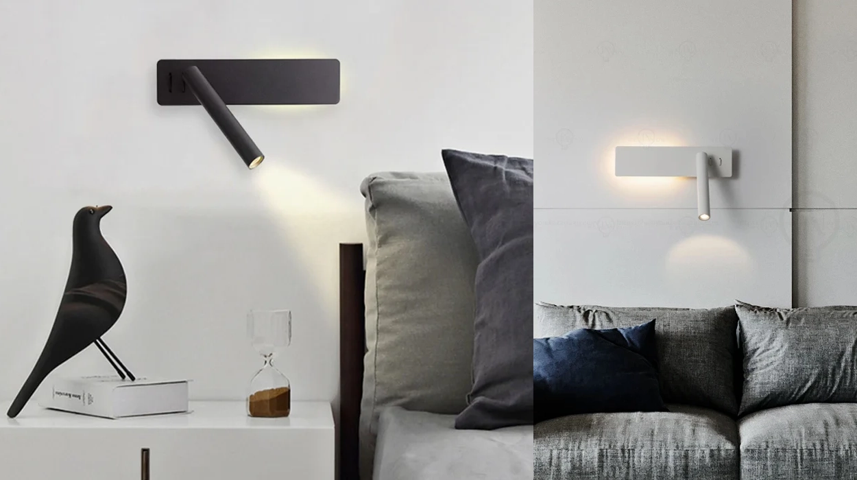 aplique de pared minimalista para lectura con luz LED rotatoria