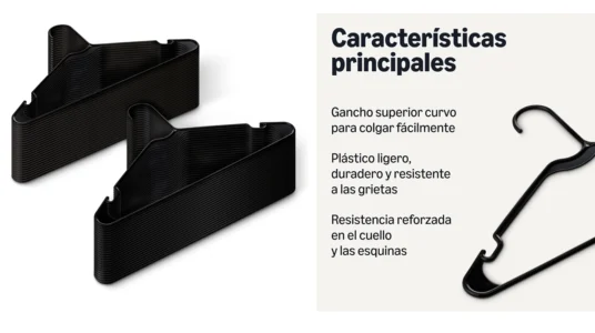 50 perchas de plástico Amazon Basics de color negro baratas