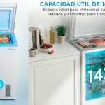 Arcón congelador pequeño Midea de 143L, motor inverter y control electrónico de temperatura