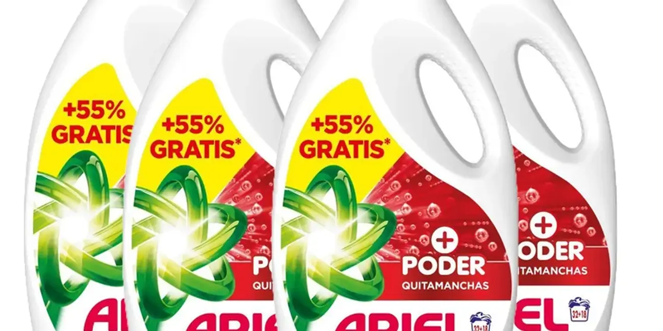 Ariel Detergente Lavadora Liquido, 200 Lavados 4x(32+18), Jabon Quitamanchas, Mas Poder Extra Quitamanchas, Limpieza Profunda