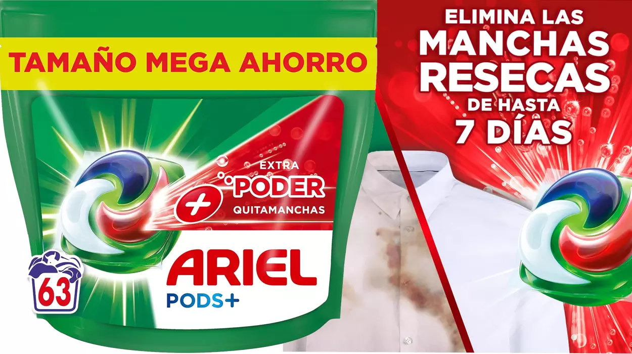 Chollo Pack Ariel PODS+ Extra Poder quitamanchas 63 cápsulas por sólo  20,95€ (-30%) ¡A 0,33€ cada cápsula!