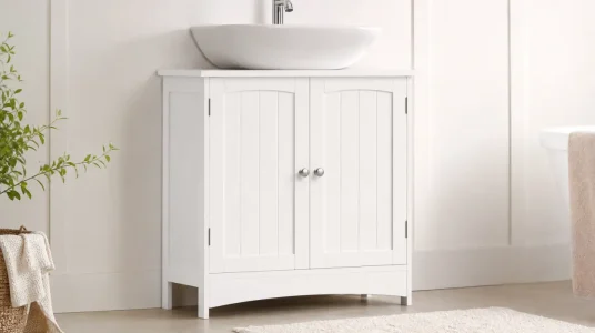 Armario bajo lavabo Vasagle BBC01WT con estante ajustable y dos puertas