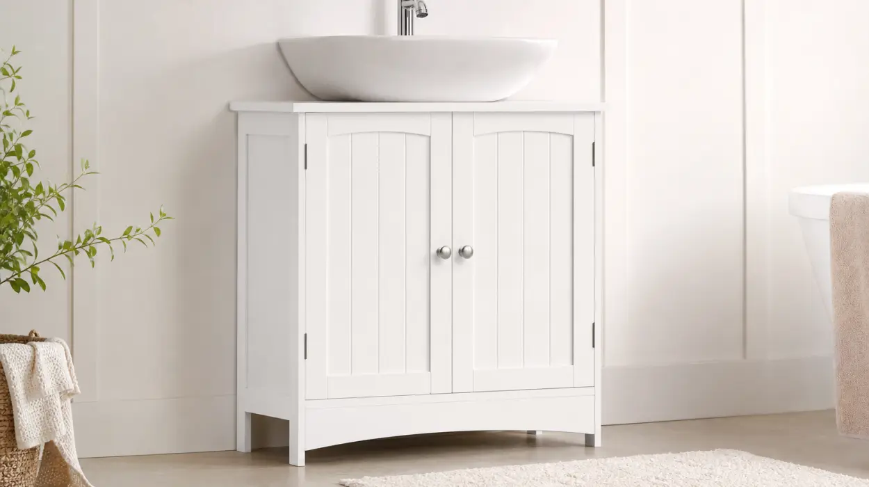 Armario bajo lavabo Vasagle BBC01WT con estante ajustable y dos puertas