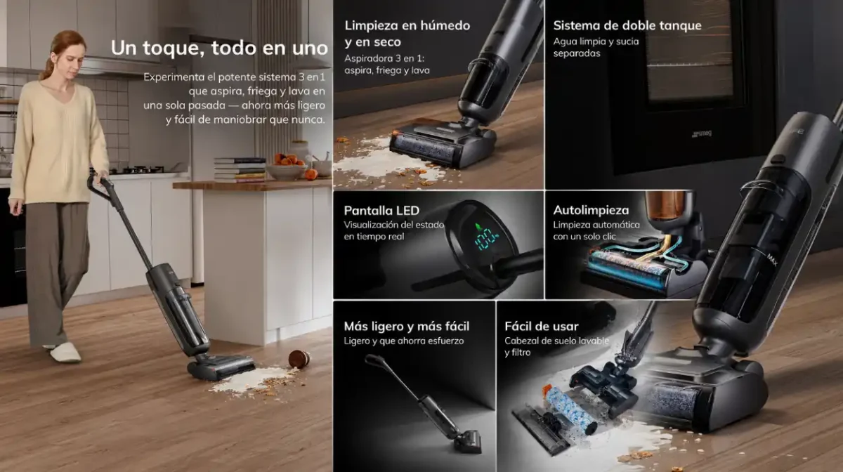 Aspirador escoba inteligente ILIFE W90 Pro que limpia, friega y se autolimpia
