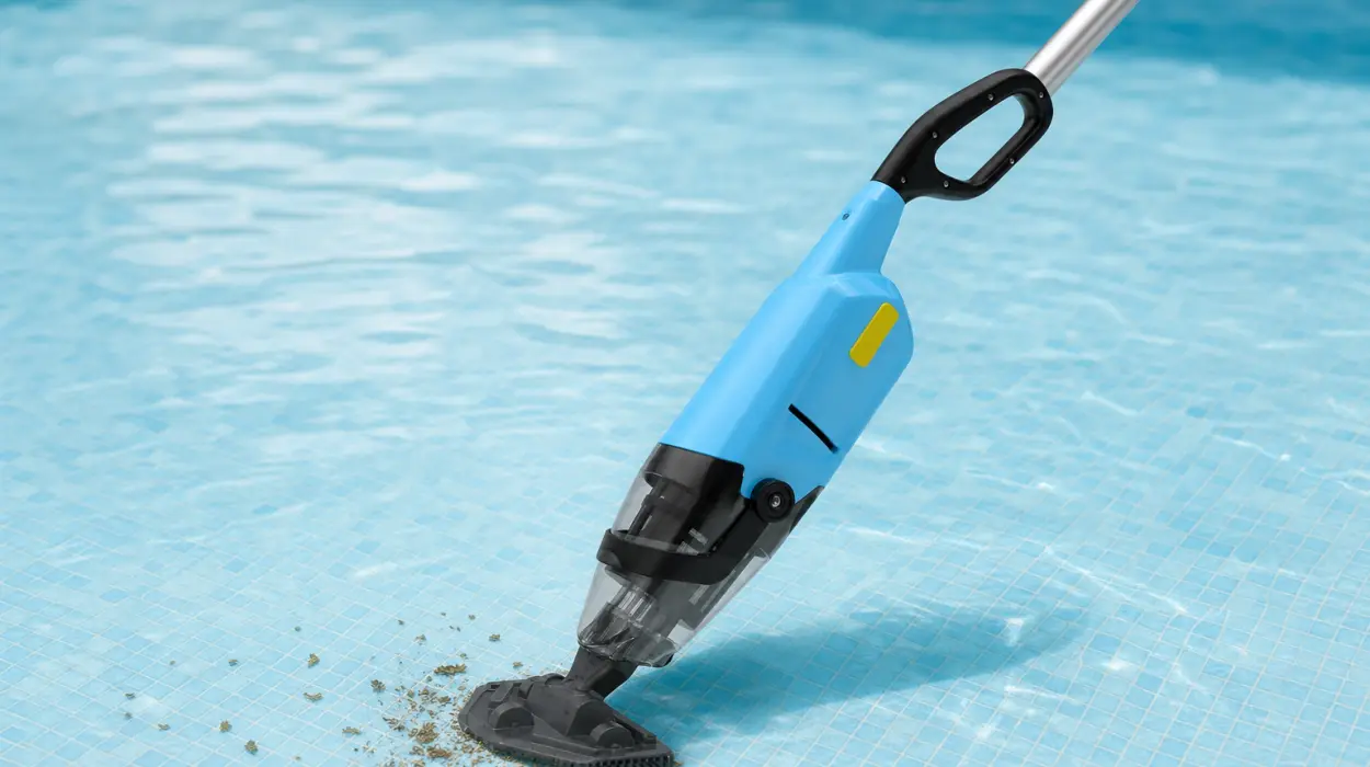 Aspirador de piscina inalámbrico con potente succión y pértiga telescópica para una limpieza completa en 90 minutos
