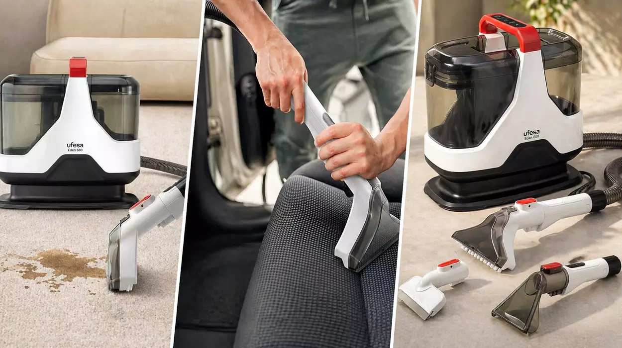 Aspiradora de agua para eliminar manchas en sofá, alfombras o coche: Ufesa Eden 600