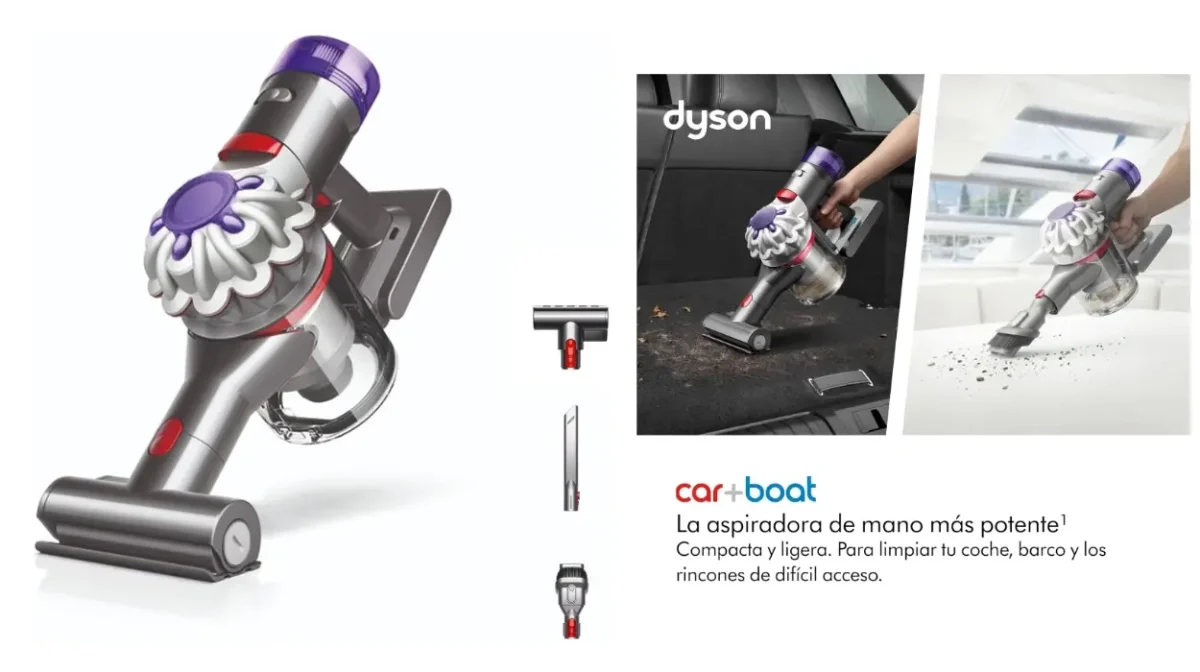 Aspiradora de mano Dyson Car+Boat inalámbrica, compacta y potente, ideal para coche y casa