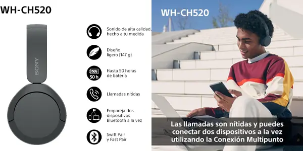 Auriculares de diadema inalámbricos Sony WH-CH520