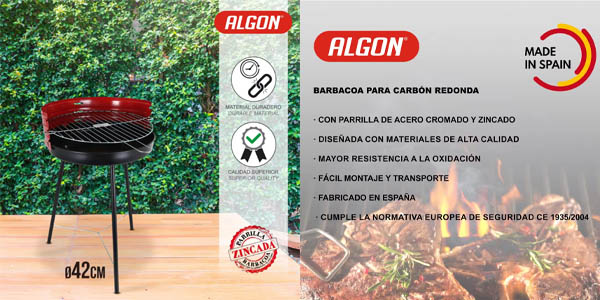Barbacoa de carbón Algon con parrilla regulable