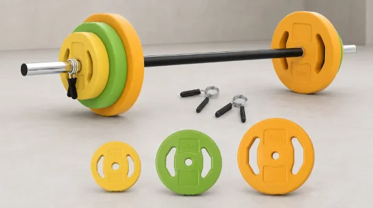 Barra de pesas HOMCOM de 20 kg ajustables con 6 discos para entrenar fuerza en casa