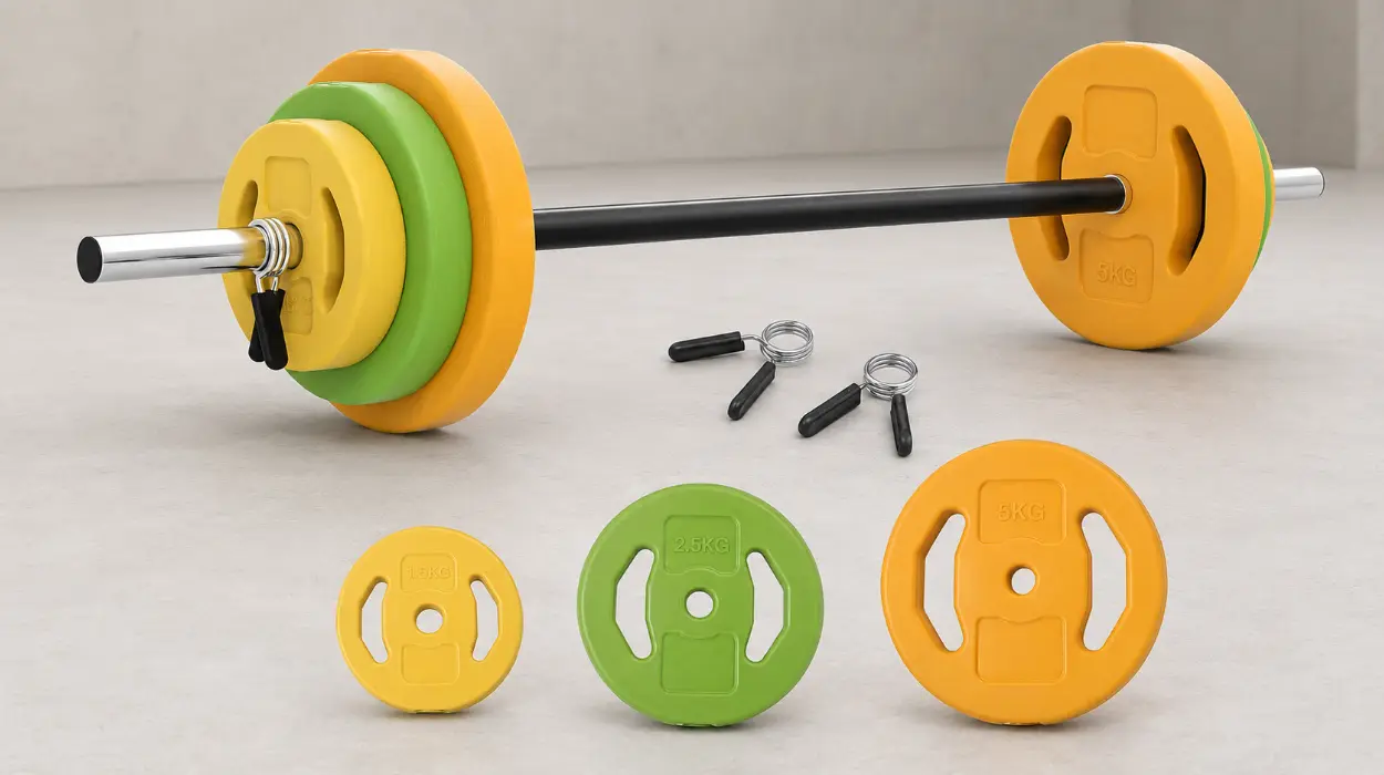 Barra de pesas HOMCOM de 20 kg ajustables con 6 discos para entrenar fuerza en casa