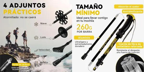 Pack 2x bastones de senderismo plegables DOBESTS