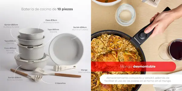 Bergner Batería Cocina 10 Piezas Mango Extraíble oferta
