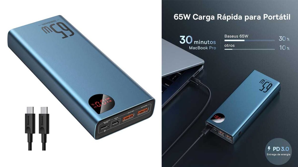 Powerbank Baseus de 65W y 20000mAh