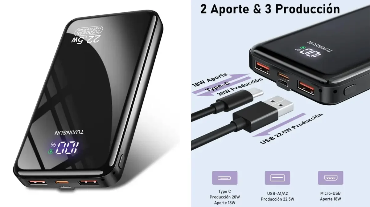 Con esta Power Bank de 20.000 mAh con carga rápida nunca te quedarás sin batería, y cuesta menos de 10€ ¡BRUTAL!